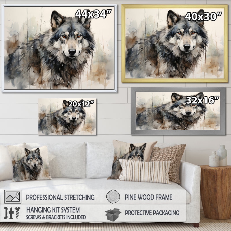 Wolf Lone Wanderer - Wolf Wall Decor, No Frame, Wrapped Canvas, 34" H x 44" W