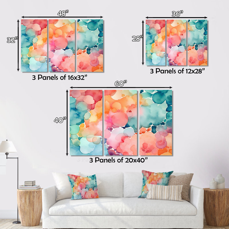 Pink And Teal Enchanted Spills - Abstract Wall Decor Set, 28" H x 36" W x 1" D