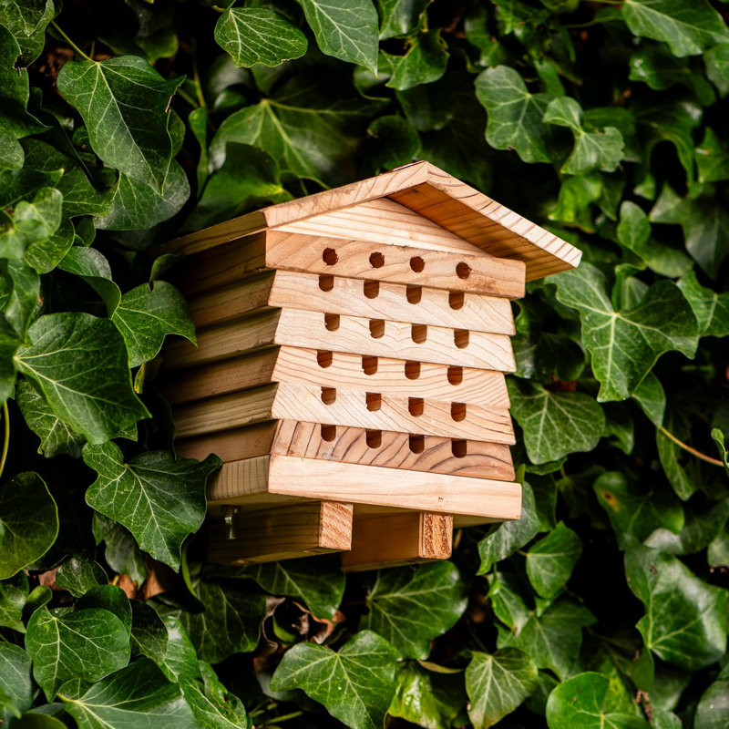 Wooden Solitary Bee Nesting Box Garden Pollination Shelter 20cm