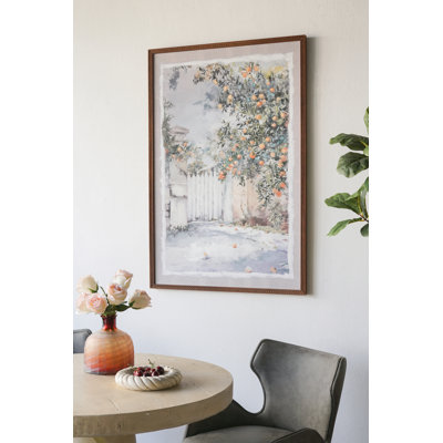 Hand-Painted Courtyard Scene Canvas Wall Art With Textured Pine Wood Frame, 31.5X47.2 Inch | Gift Idea