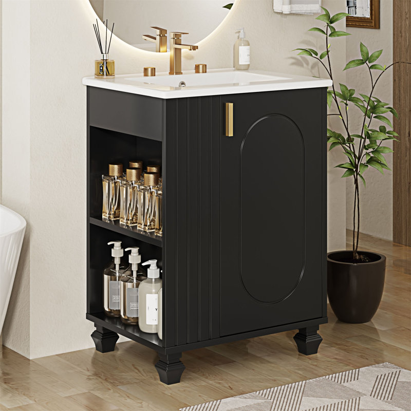Meuble-lavabo de salle de bain avec lavabo, Noir