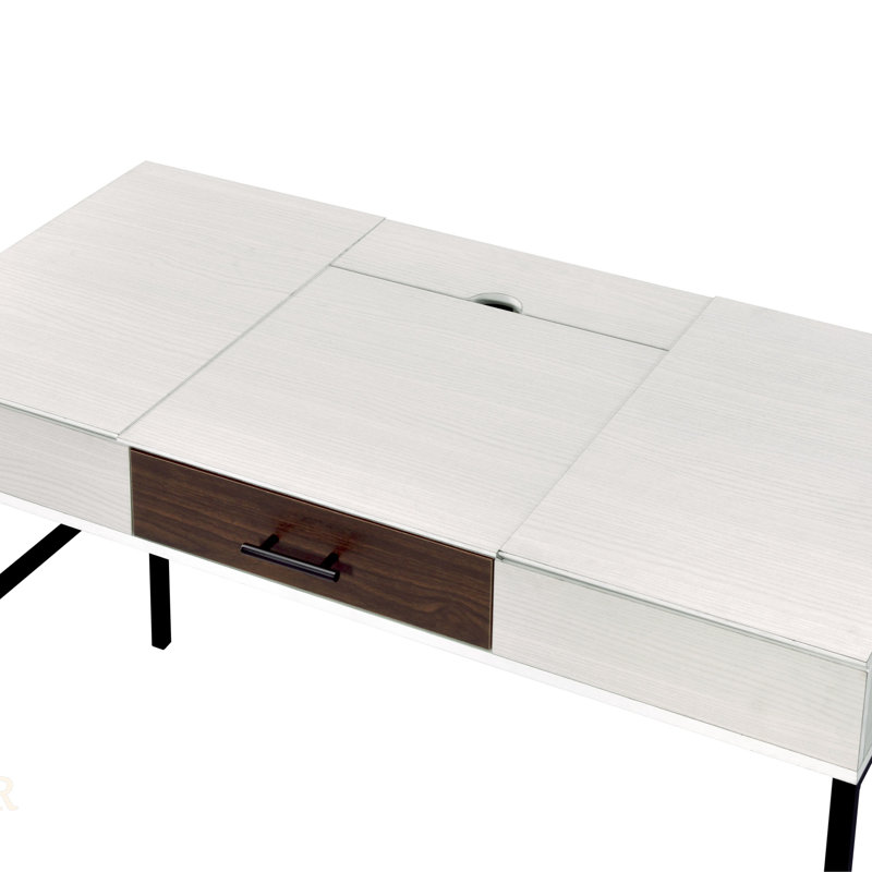 Bureau d'écriture Verster au fini naturel et noir avec port USB et beaucoup de rangement, parfait pour les bureaux à domicile modernes