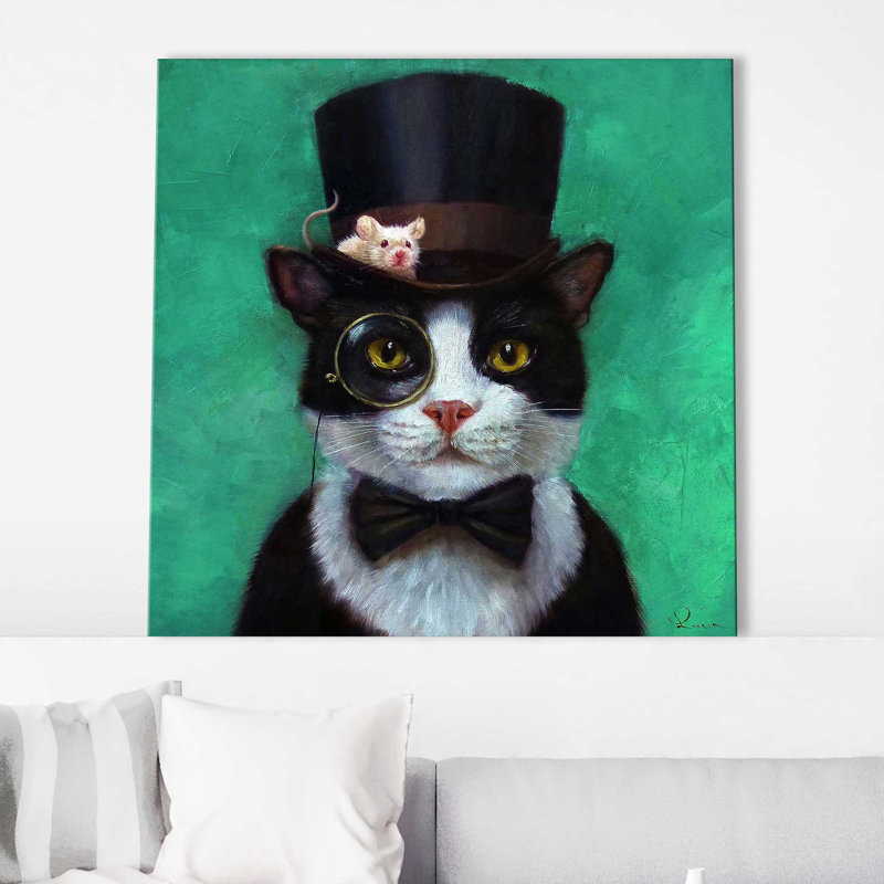 «Tuxedo Cat» par Lucia Heffernan - peinture, Toile tendue, H 18 po x l 18 po x P 1 po