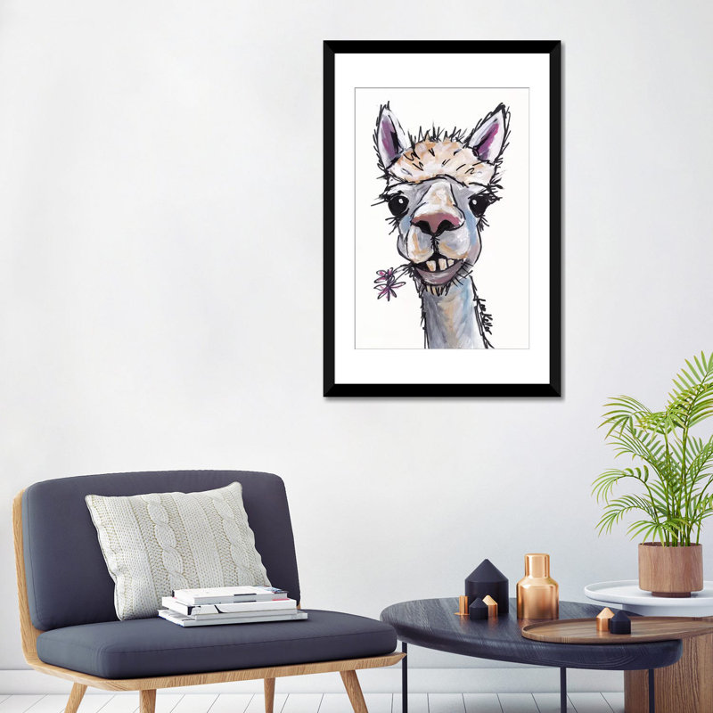 « diesel the alpaca », reproduction d’impression sur toile, H 32 po x l 24 po x P 1 po, Papier beaux-arts encadré noir