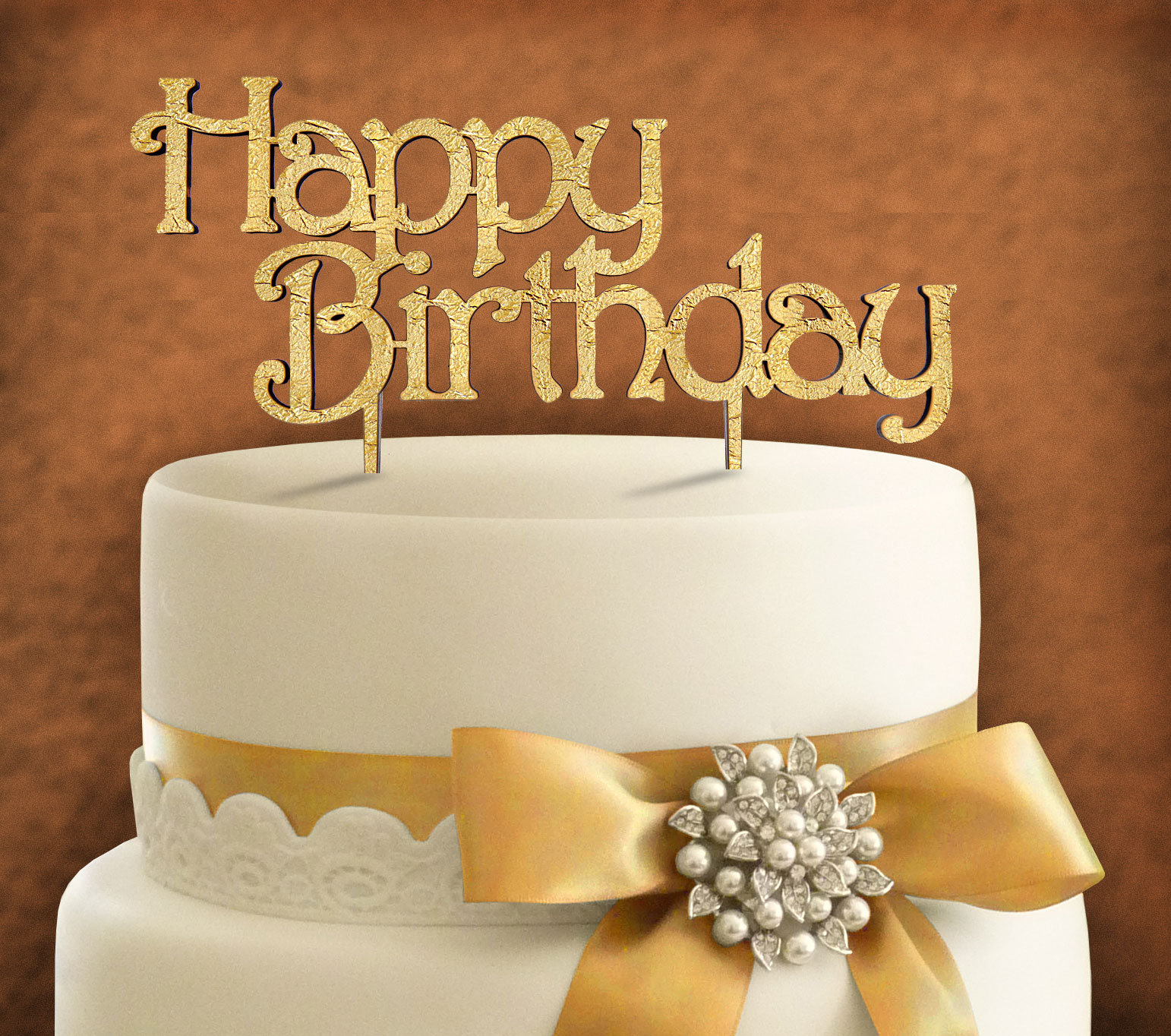 Happy Birthday Cake Topper aMonogram Art Unlimited Color: Geranium