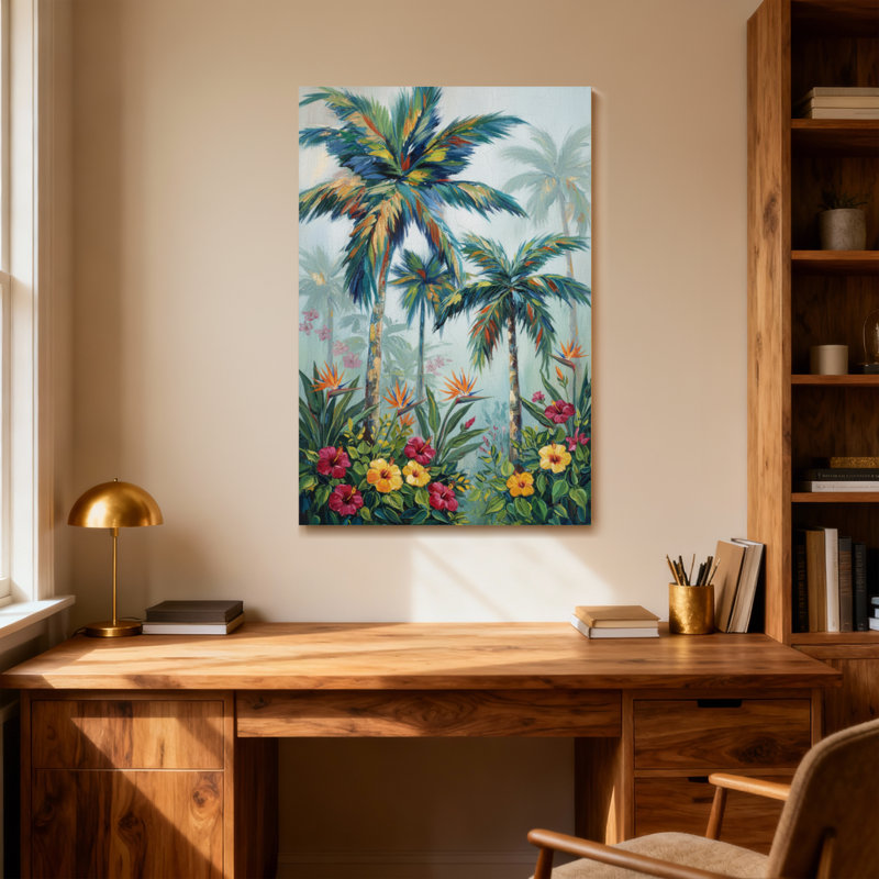 Plantes et fleurs, palmiers tropicaux et fleurs vibrantes, H 24 po x l 16 po