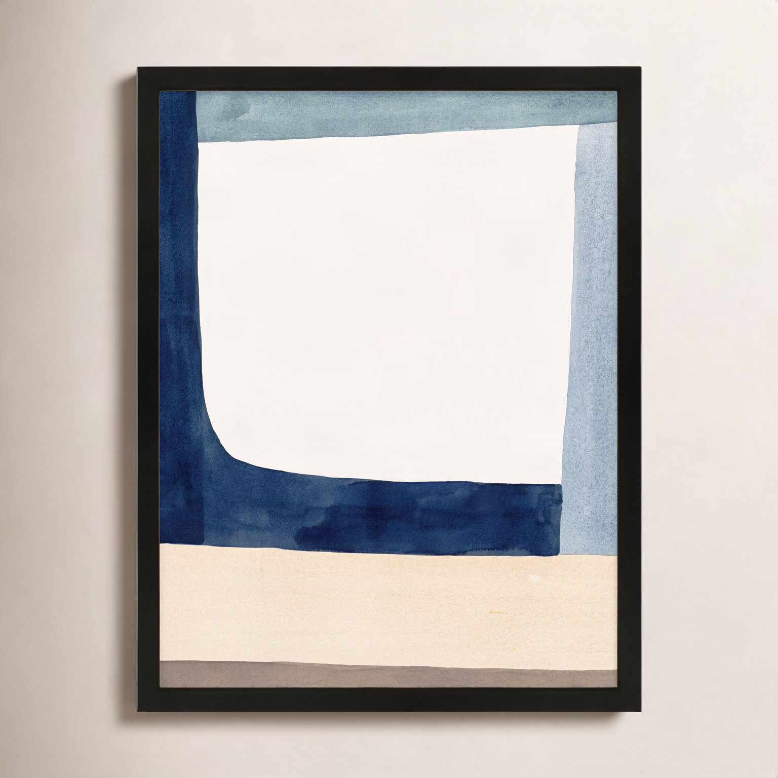 Composition In Blue 1 by Julia Balfour, 38" H x 30" W x 1.25" D, Black Framed Paper