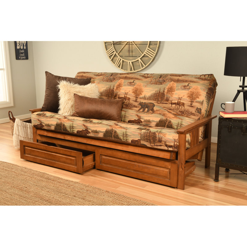 Stratford Full 79" Futon Frame and Mattress with Drawer Set, Canadian Polyester Blend, Antique White