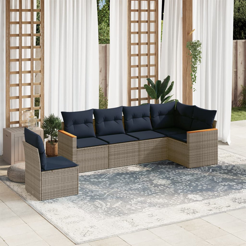 Ensemble de canapé de patio 7 pièces avec coussins en rotin de polyester noir