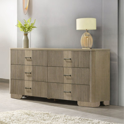 1pc Transitional Style Dresser&Chest with Storage Drawers Reeded Front Antique Oak Finish Wooden Rustic Bedroom Furniture