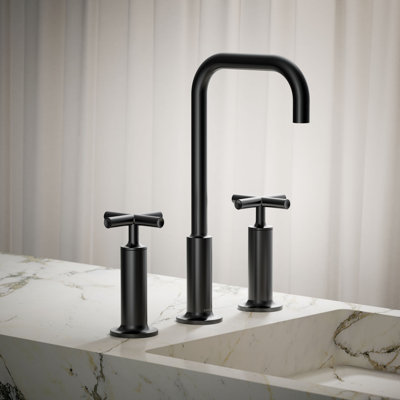 Purist Widespread Bathroom Sink Faucet with High Cross Handles and High Gooseneck Spout