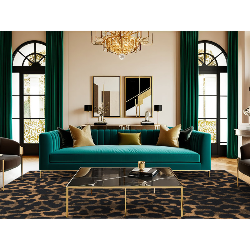 Washable Black African Leopard Big Cats Area Rug, Round 6'