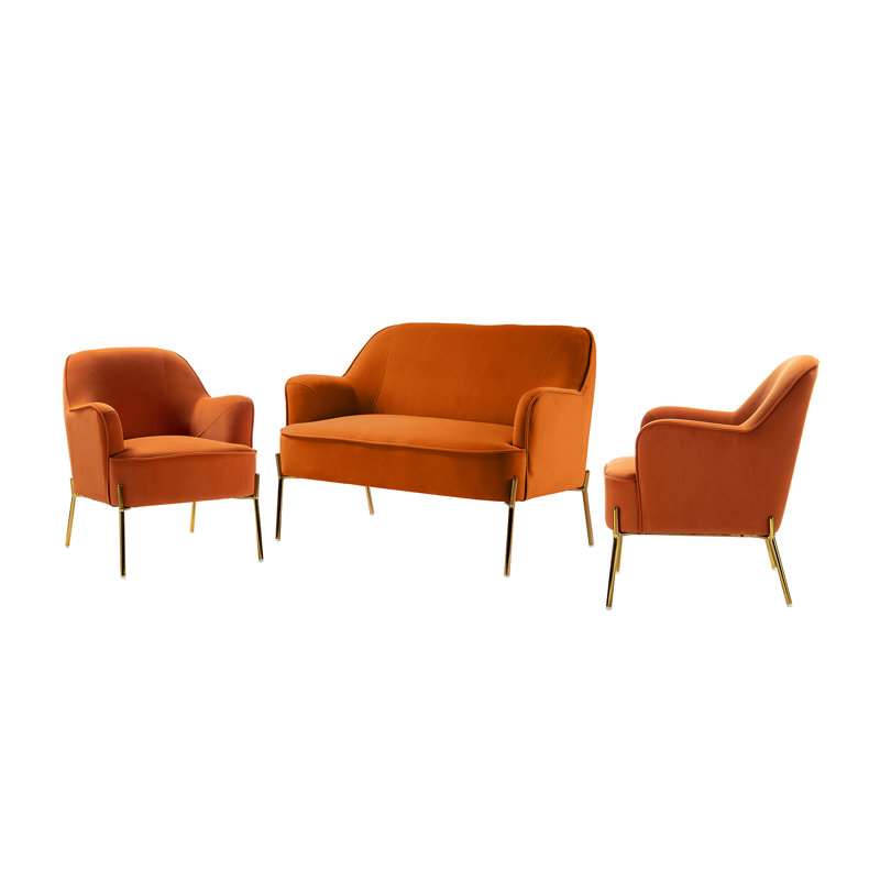 Ensemble de salon 3 pièces Amilia, Velours orange
