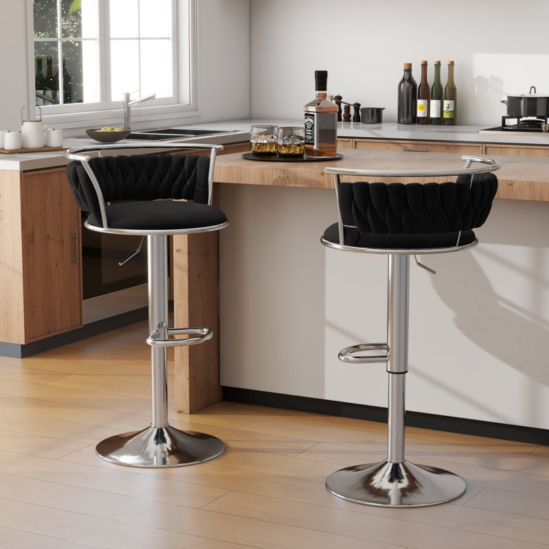 Ginko Height Adjustable Swivel Bar Stool, Black, Silver