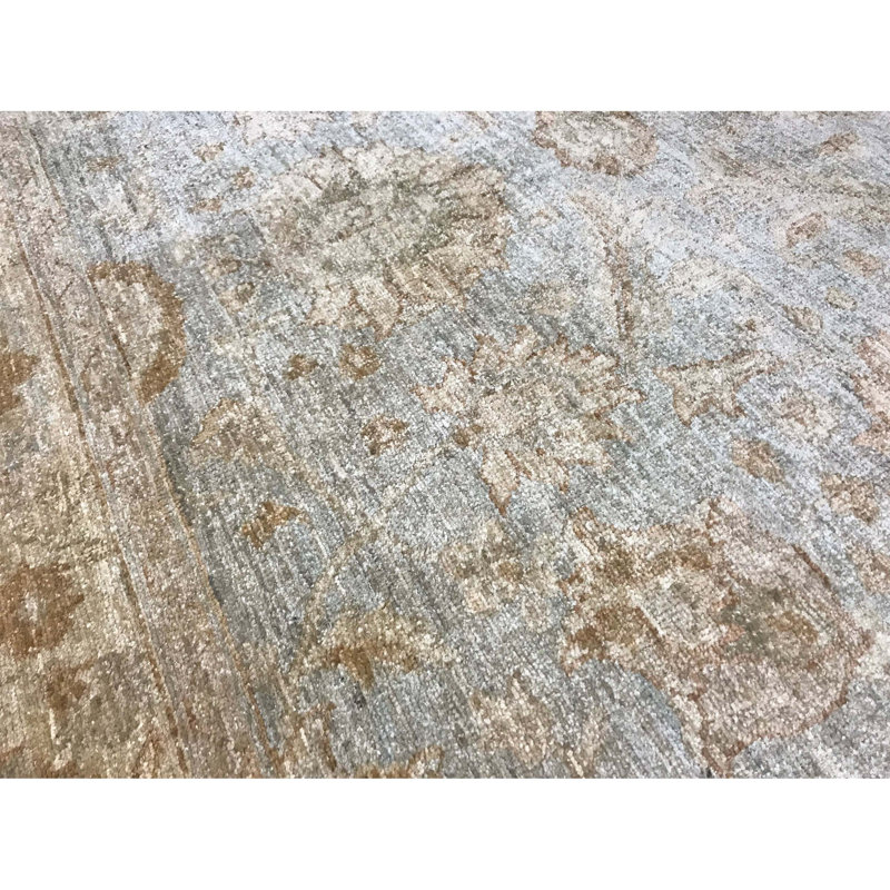 Tapis bleu clair et doré de haute qualité noué à la main Sultanabad