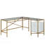 Bureau en L avec plateau en verre, finition blanche