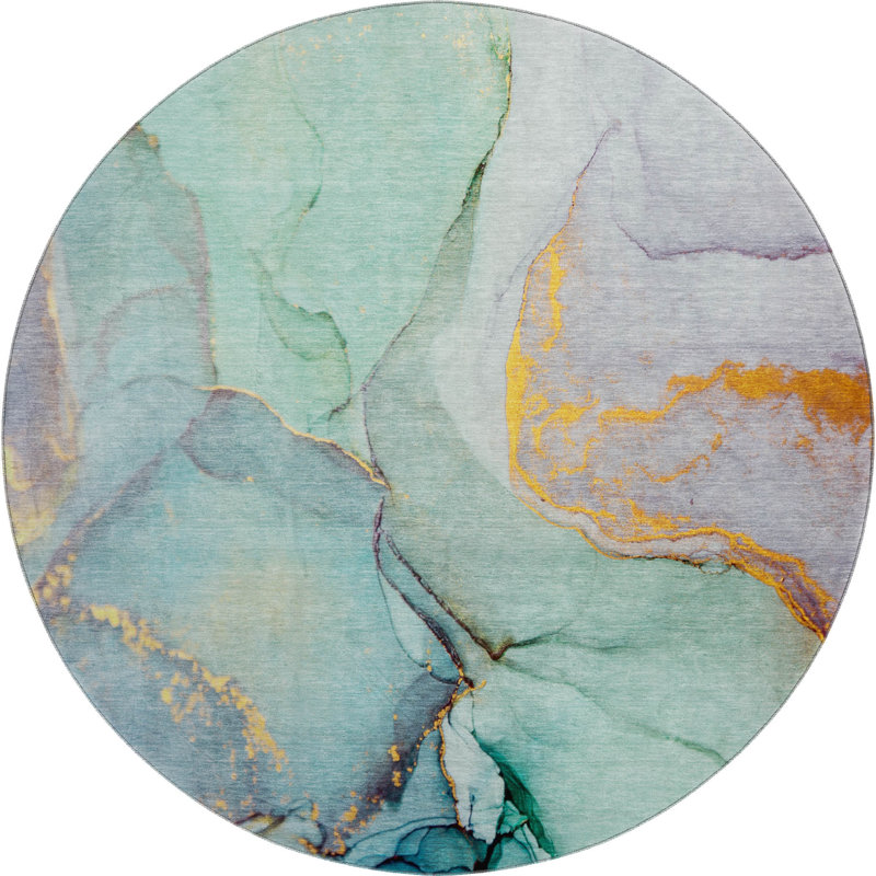 Premium Machine Washable Cerrito AMF506 Teal Rug, Round 8'