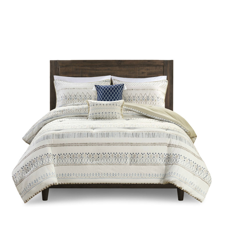 Édredon - Double / grand imprimé microfibre douce en microfibre bleu et taupe à motif géométrique diamant