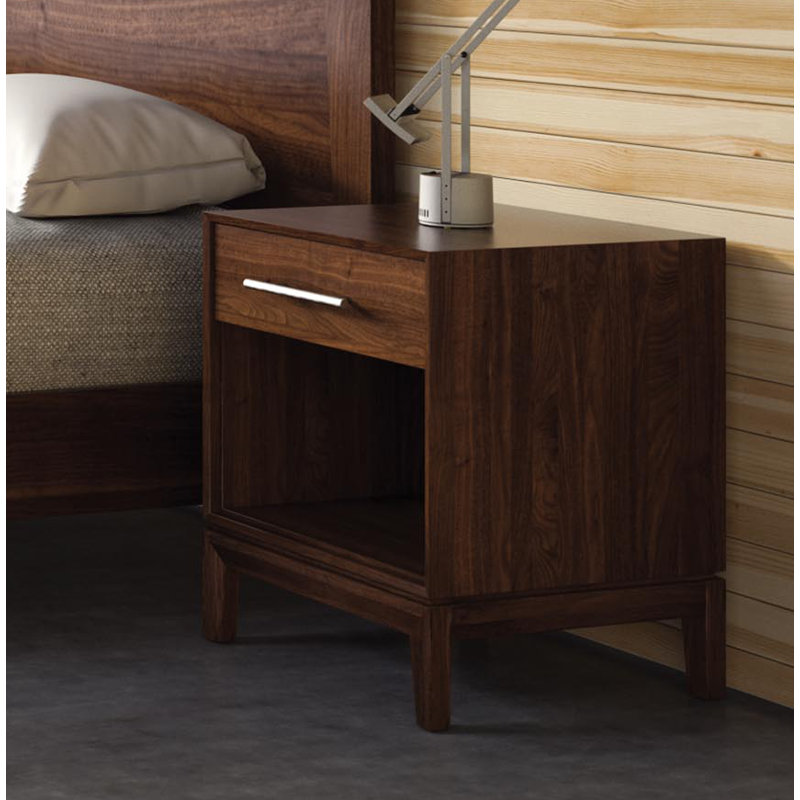 Mansfield 1 - Drawer Solid Wood Nightstand, Natural Walnut, Conventional