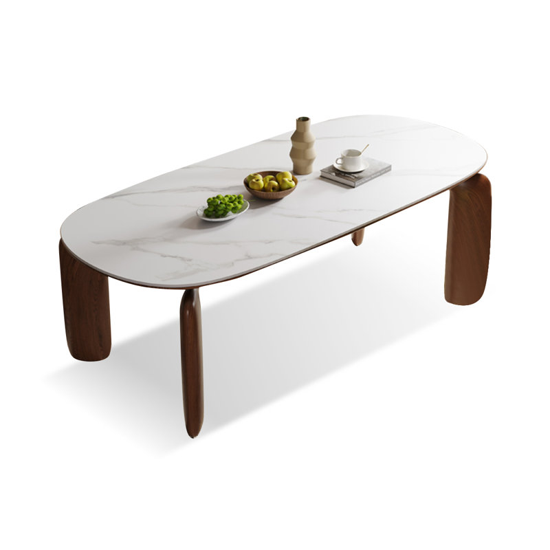 Table de salle à manger blanche + brun rougeâtre ovale frittée + table de salle à manger en bois massif et manufacturé