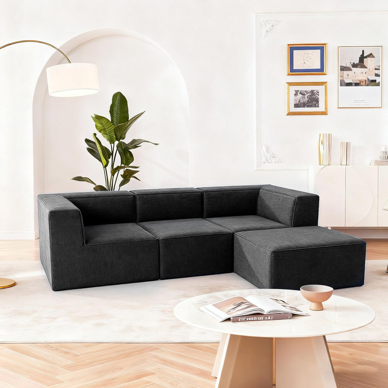 Canapé modulaire en L de 106 po avec méridienne avec canapé modulaire 4 pièces, sans assemblage requis | Comprend deux unités d'angle, une pièce sans accoudoir et un repose-pieds