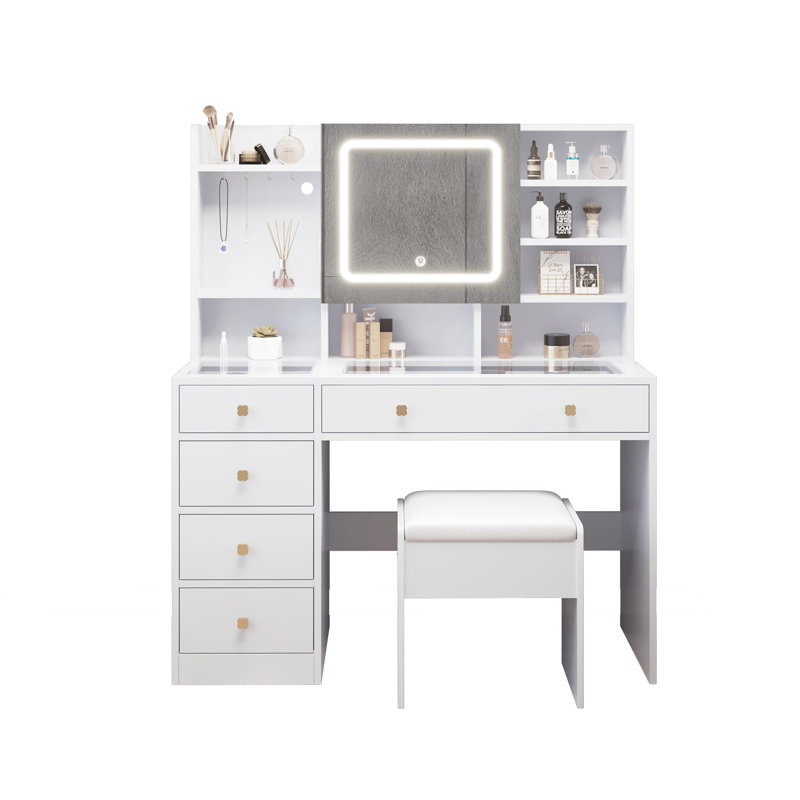 Ensemble de tabouret de coiffeuse Bohuslava, Blanc