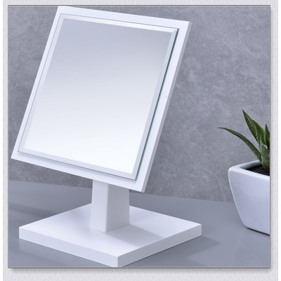 Charming 9.5 Inch Tall Polyresin And Wood Make-Up Mirror With Stable Pedestal For Clear Reflections