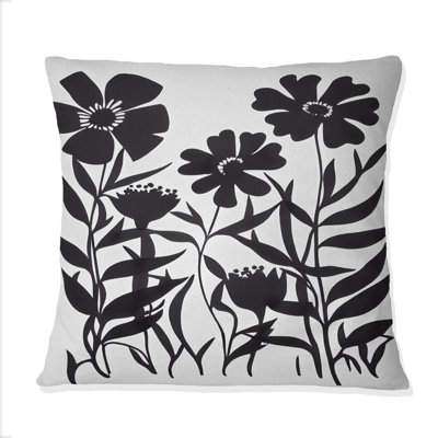 Coussin décoratif à imprimé floral noir et blanc III