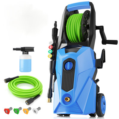 Electric Pressure Washer 5000PSI,2.8 GPM Power Washer with Foam Cannon,Portable Cleaner with 33ft Hose Reel,4 Nozzle Tips,and Soap Bottle for Cars/Home/Driveways/Patios/Decks/Fences,Light Blue