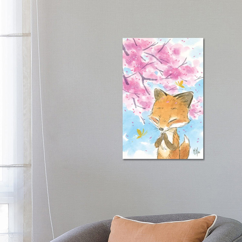 Cherry Blossom Fox by Martin Hsu - Painting on Canvas, 66.04 cm H x 45.72 cm W x 1.91 cm D, Wrapped Canvas