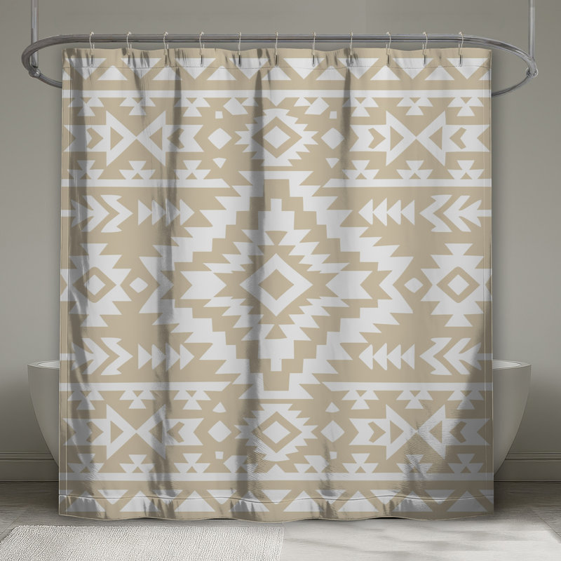 Beige Geometric Tribal Shower Curtains Extra Long, 70in W x 93in H