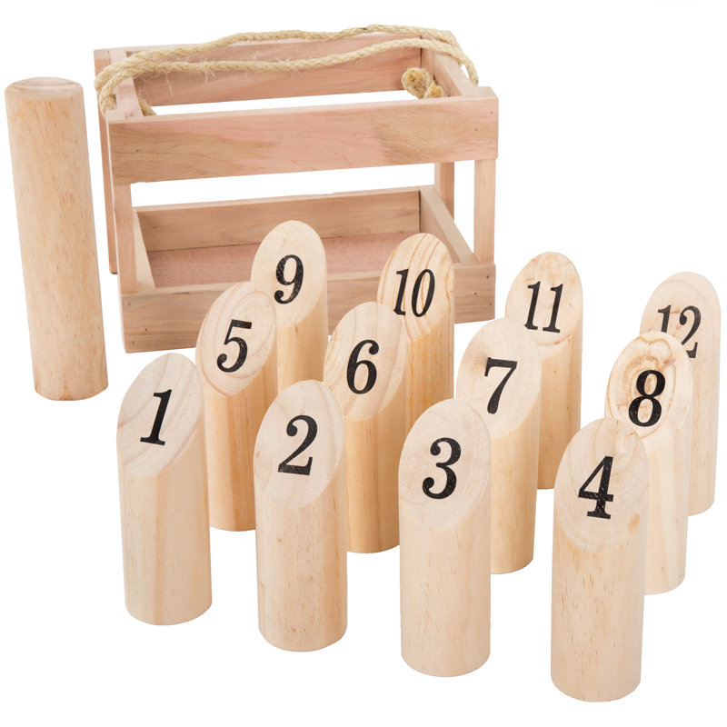 7.25" x  11" Throwing Stake and Marker Solid Wood Kubb with Carrying Case, Beige