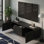 Meuble télé 58 po en bois avec rangement, console de télévision avec 2 tiroirs et portes d'armoire, centre de divertissement avec motif sculptural Wave