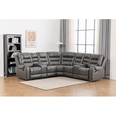 Canapé modulaire inclinable électrique en cuir Vegan de 96,8 po de largeur avec console et porte-gobelet