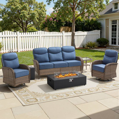 Ensemble de canapé d'extérieur 5 pièces 5 pièces avec coussins pivotants et table de foyer en acier 5 pièces