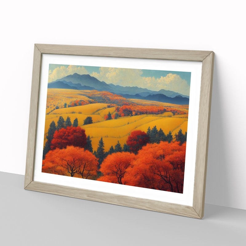 Autumn Meadow Landscape Vol.3 - Single Picture Frame Print, 46cm H x 64cm W x 2cm D, Oak Framed