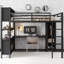 Lit mezzanine en métal pour tous les âges, grand lit avec bureau et garde-robe pratique et rangement-141314271