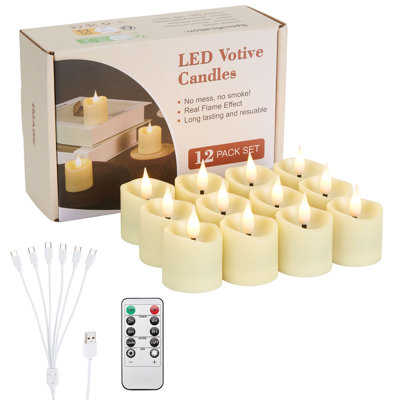 12 Pack Rechargeable LED Votive Candles with 3D Wick Flameless Flickering Ivory Candles