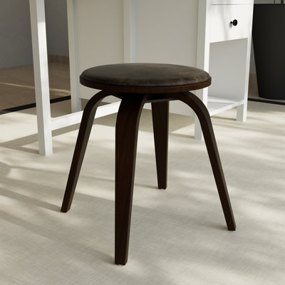 Hoxha Leather Round Dining Stool with Poplar Wood Legs and Swivel