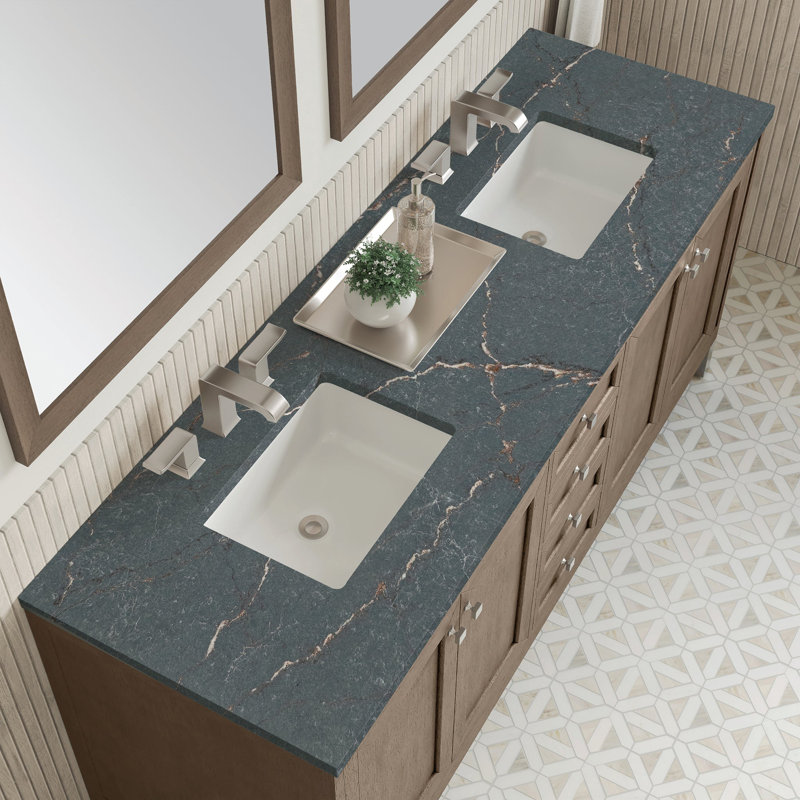 Chicago 72'' W Double Vanity, Walnut Whisper, Parisien Bleu, 8" Widespread
