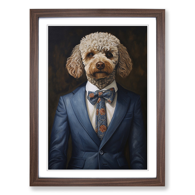 Poodle in a Suit Painting No.3 1 Piece Single Picture Frame Wall Art, 46cm H x 34cm W x 2cm D, Walnut Framed