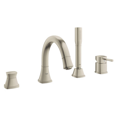 Grandera Double Handle Deck Mounted Roman Tub Faucet with Diverter and Handshower
