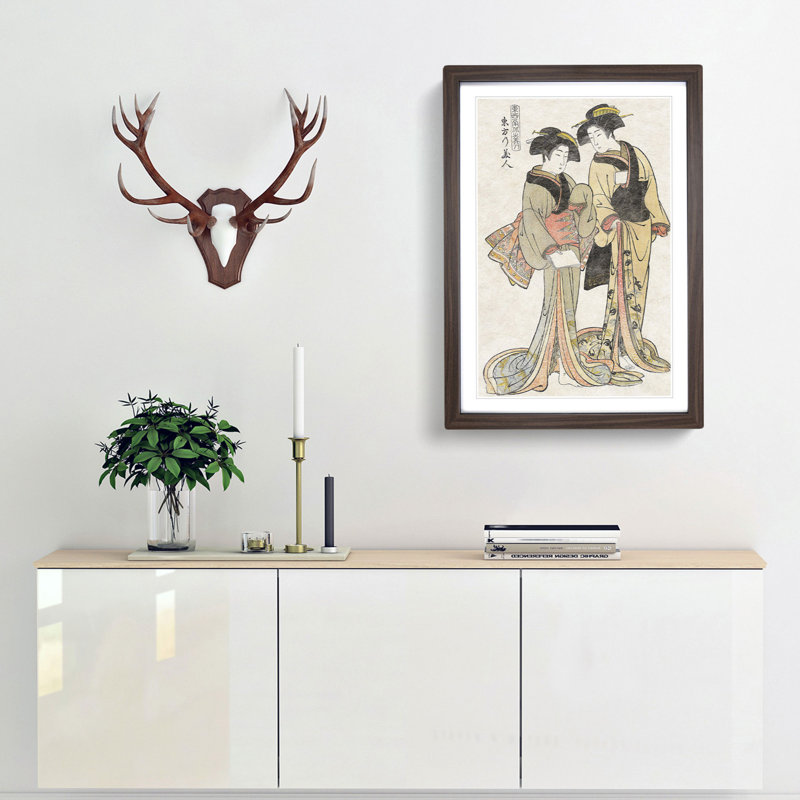 Beauties Of The East by Kitao Shigemasa - Single Picture Frame Painting, Walnut Framed, 45cm H x 33cm W x 2cm D