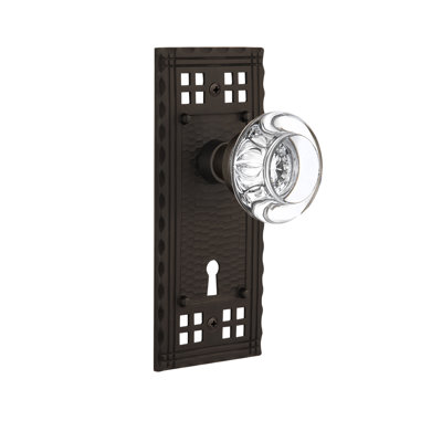Bouton de porte mortaise intérieur en cristal avec plaque longue Craftsman