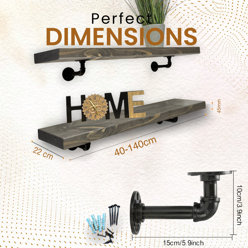 Unique Wood Bracket Shelf, 4.5cm H x 90cm W x 22cm D, Driftwood