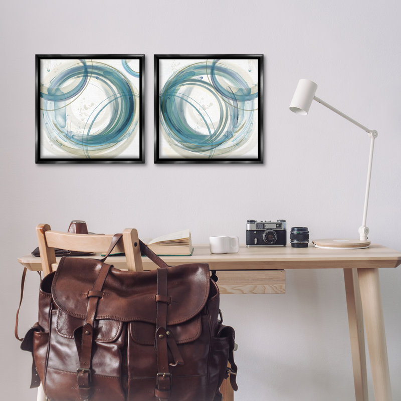 Ensemble de 2 toiles flottantes bleu sarcelle avec anneaux circulaires, design par Nan, H 18 po x l 18 po