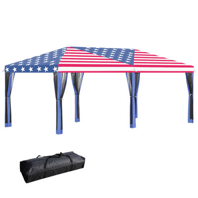 Heavy Duty Pop Up Canopy Tent 10' X 20' - Sun Shelter With Netting For Patio Blue Steel Spacious Outdoor Enjoyment Construction