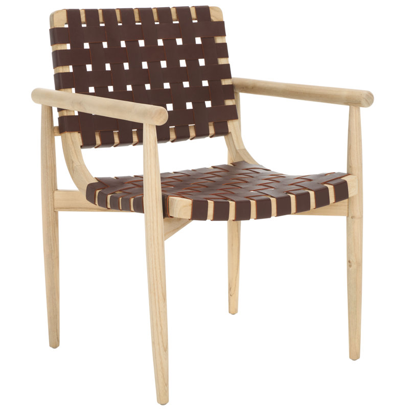 Keili Upholstered Armchair, Cognac Genuine Leather, Natural Sungkai Wood
