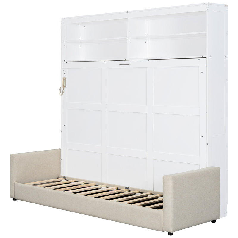 Grand lit mural blanc avec - Se combine parfaitement et, peu encombrant, facile à utiliser dans de petits espaces de vie, multifonctionnel, matériaux, rangement pratique