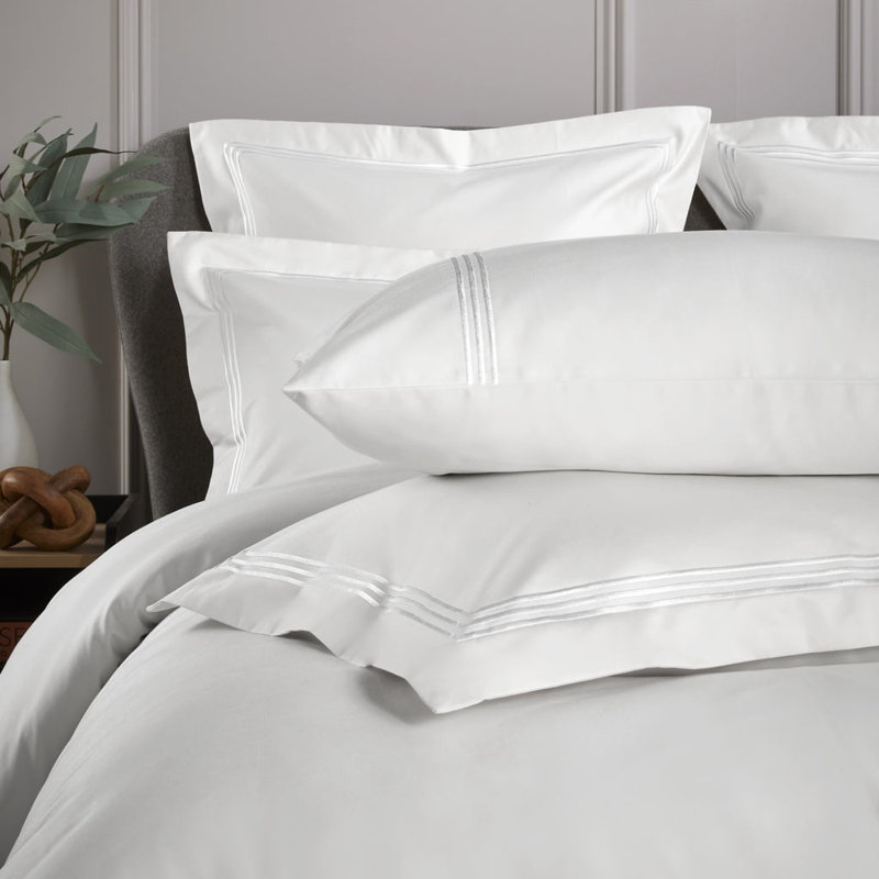 Cate 800 Thread Count Triple Row Cord Embroidered Sateen Pillow Cases, White
